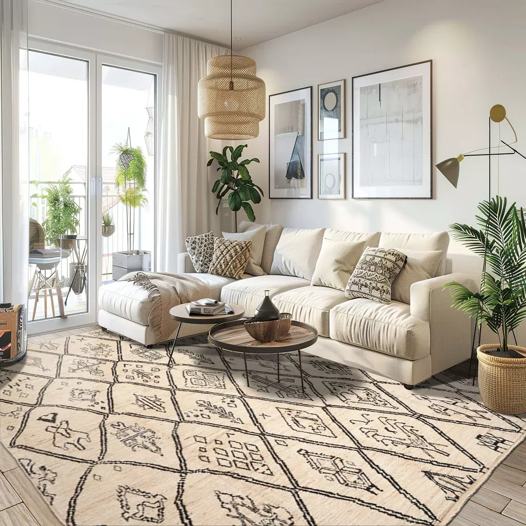 10'2''x13'11" Ivory Hand Knotted Afghan Moroccan Modern & Contemporary Tribal wool Oriental Area Rug
