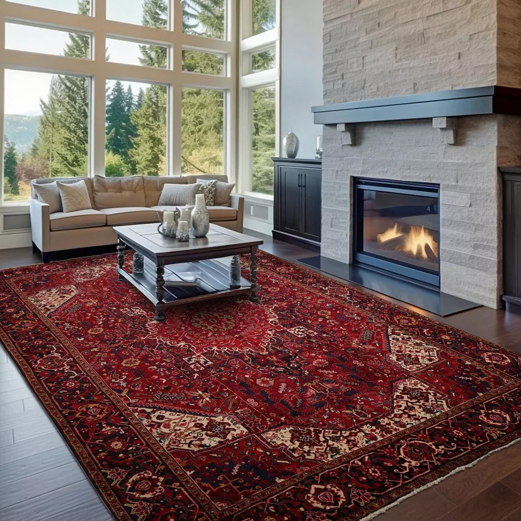 10'2''x13'6'' Hand Knotted Wool Red Heriz Traditional Plush Pile Rug