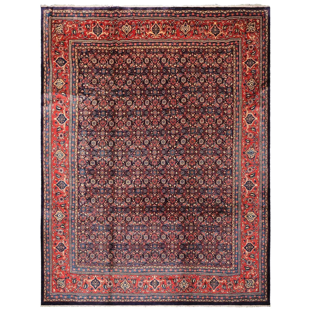 10'6''x13'7'' Hand Knotted Wool Navy Coral Bidjar Traditional Vintage Iron rug of Persia Rug
