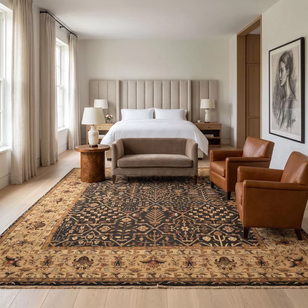 10x10 Square Hand Knotted Wool Charcoal, Tan Soumak Transitional Reversible Flatweave Rug