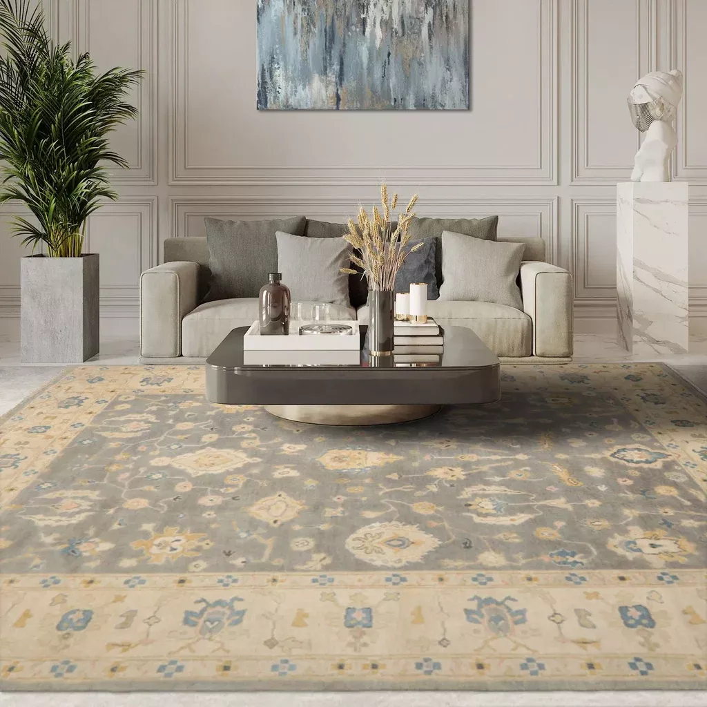10x14 Ash Gray Hand Knotted Traditional Botanical Turkish Oushak 100% Wool Oriental Area Rug