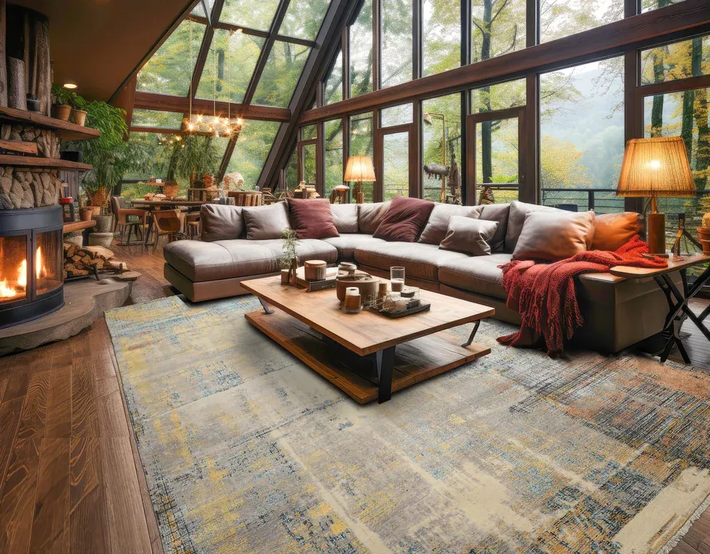10x14 Hand Knotted Sherpa Wool and Silk Modern & Contemporary Oriental Area Rug Beige Taupe Color