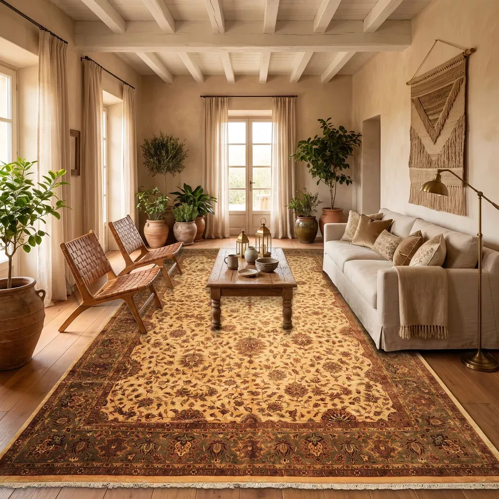 11'11''x17'9'' Hand Knotted New Zealand Wool Ivory, Sage Agra Traditional Plush Pile Botanical High Sheen Rug