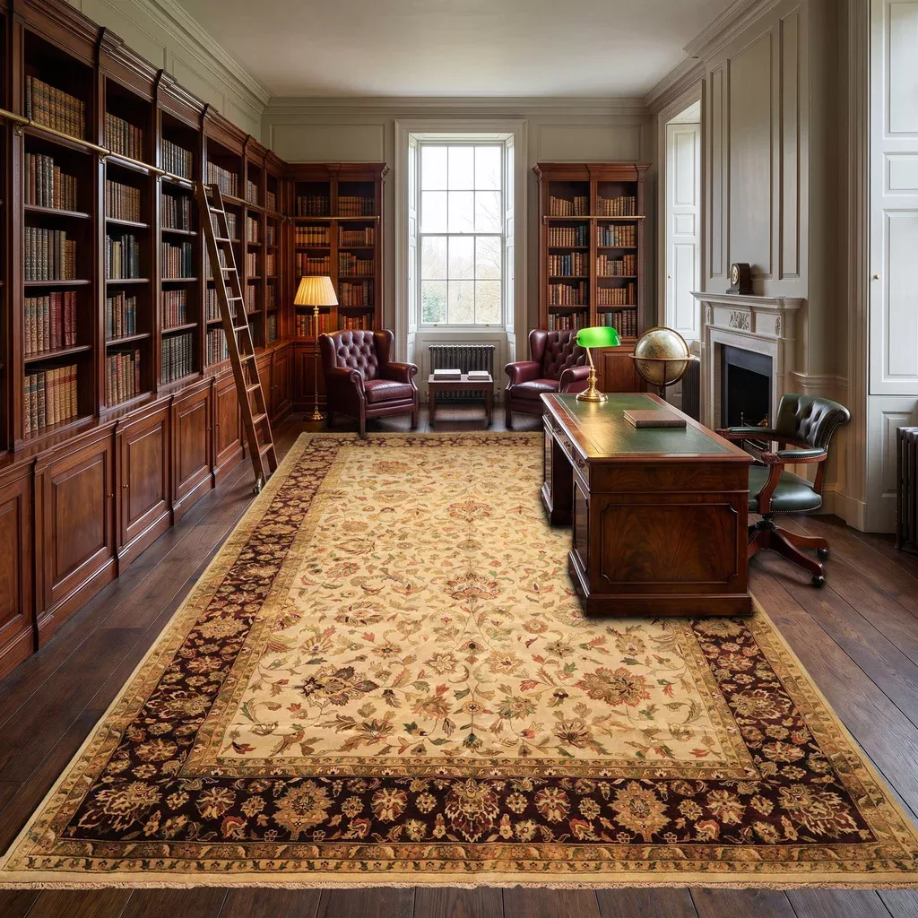 11'8''x18'2'' Hand Knotted New Zealand Wool Beige, Maroon Agra Traditional Botanical Rug