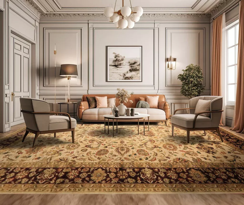 11'9''x17'10'' Hand Knotted Wool Beige, Maroon Agra Traditional Botanical Kalaty Rug