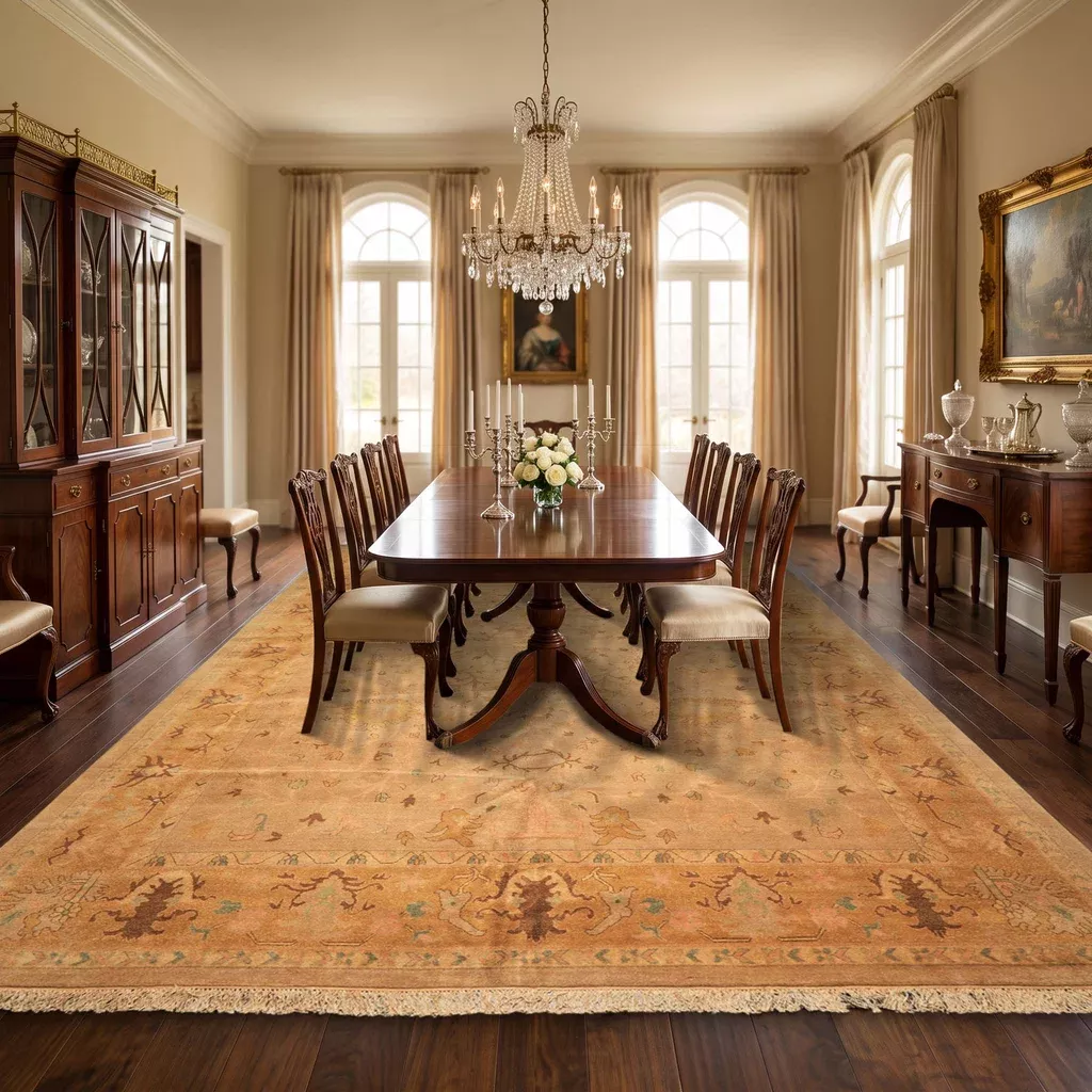 11x16'8'' Hand Knotted Wool Tan, Gold Oushak Transitional Rug