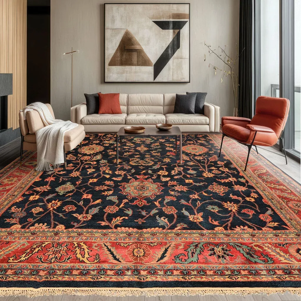 12'1''x17'6'' Hand Knotted Wool Navy, Rose Indo Oushak Traditional Rug