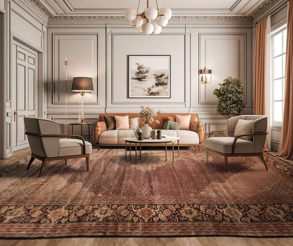 12'3''x18'1'' Hand Knotted Wool & Silk Black, Rust Sino Persian Mahi Tabriz Traditional Rug