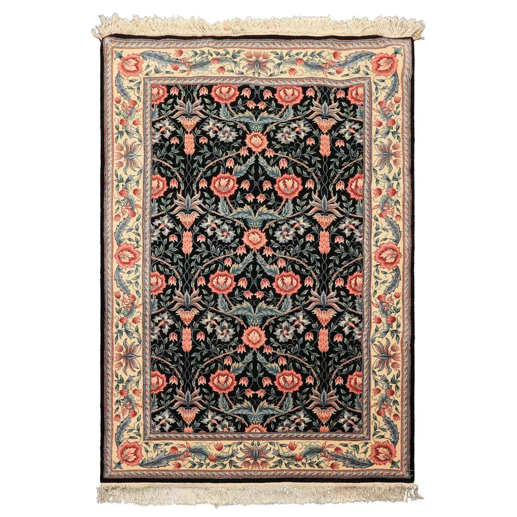 4x6 Hand Knotted Wool Black, Ivory French Aubusson Savonnerie Traditional 200 KPSI Rug