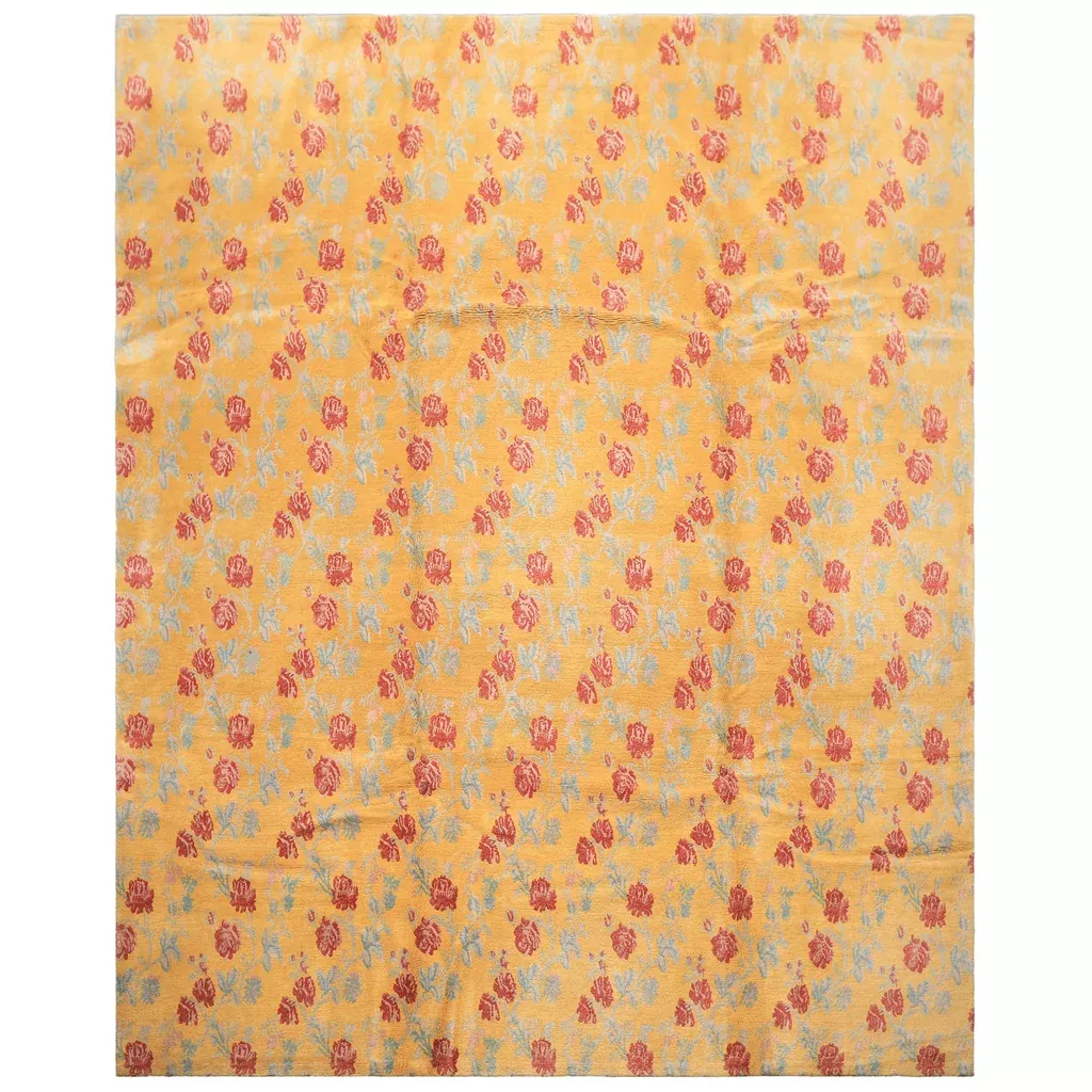 8'4''x10 Hand Knotted Wool Gold Blue Tibetan Transitional Floral Michaelian & Kohlberg Swiss Wash Rug