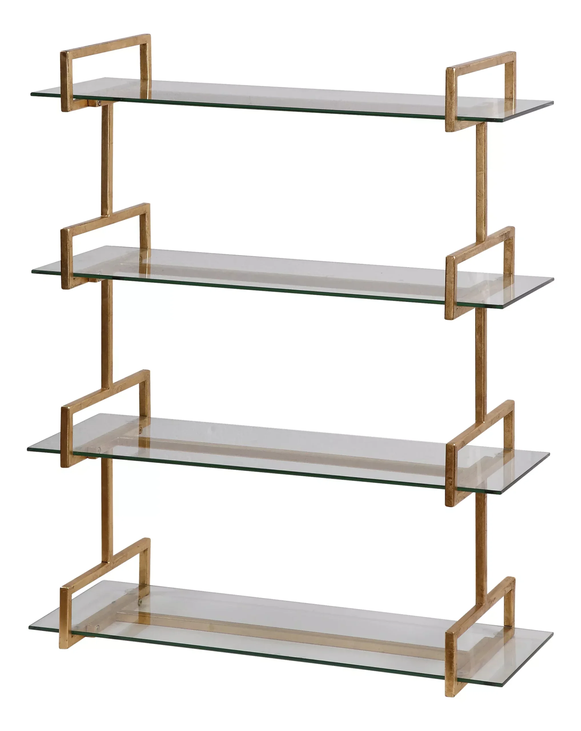Auley Gold Wall Shelf - Elegant Iron Design with Tempered Glass Shelves for Stylish Home Decor