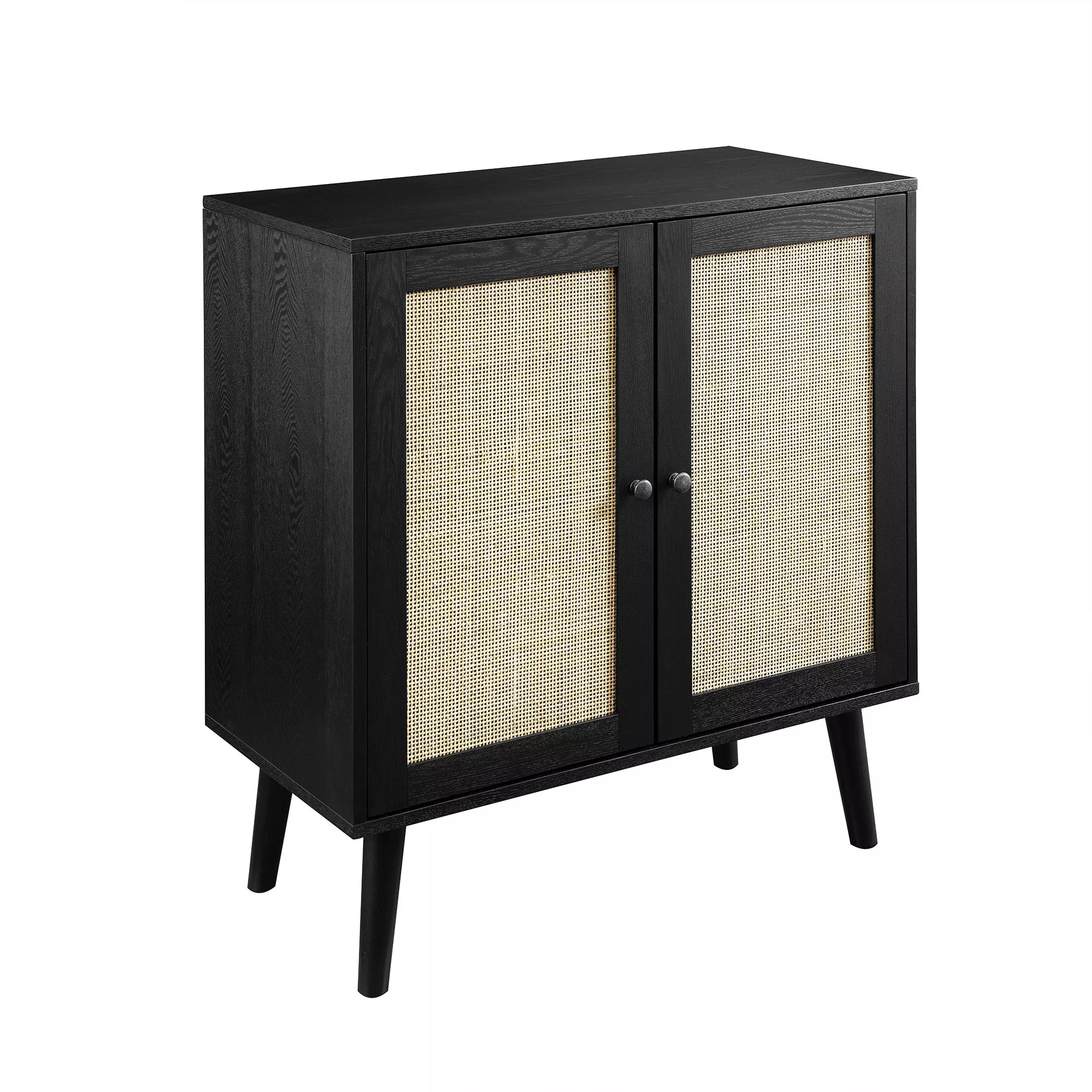 Boho Accent Cabinet with Rattan Doors - Stylish Solid Wood Storage for Coastal Home Décor