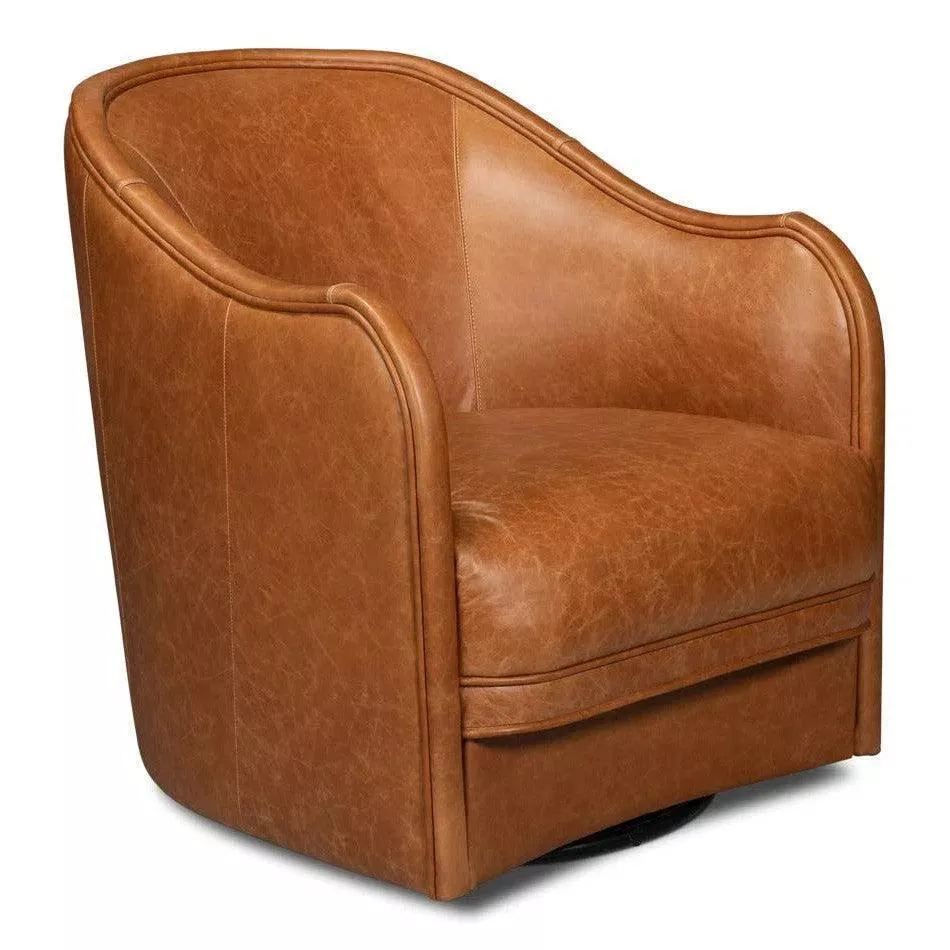 Braxton Brown Leather Swivel Arm Chair