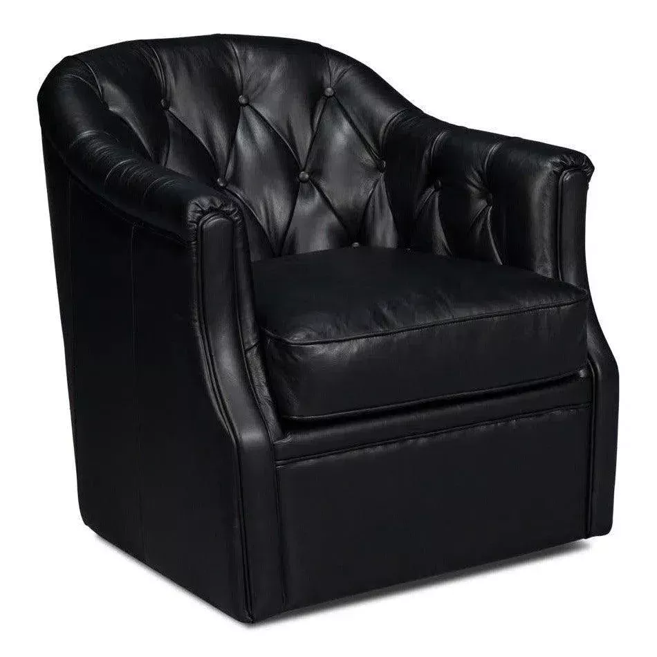 Coolidge Black Leather Swivel Arm Chair
