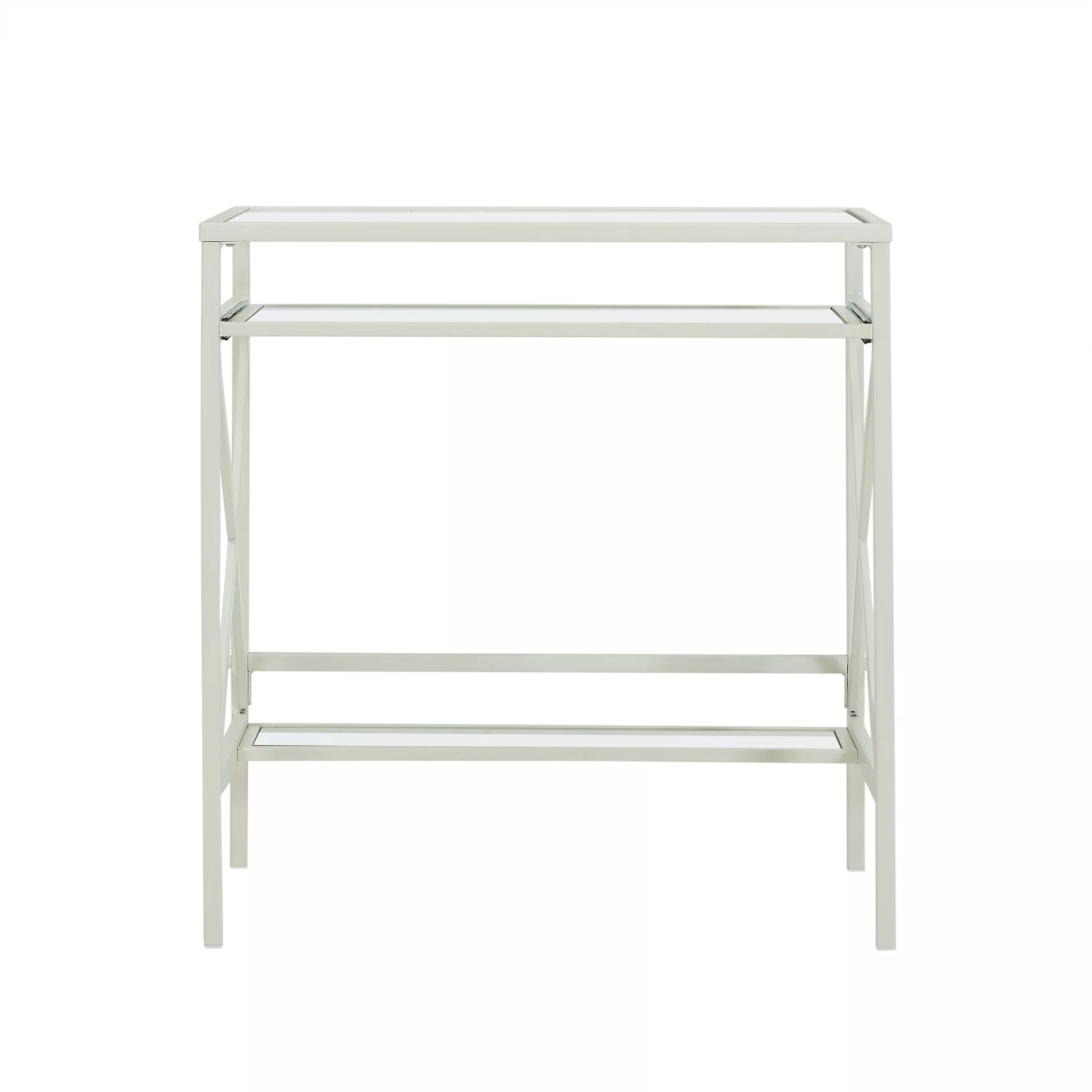Elvan Small-Space Desk - Sleek White Metal & Glass Design with Sliding Shelf for Compact Living