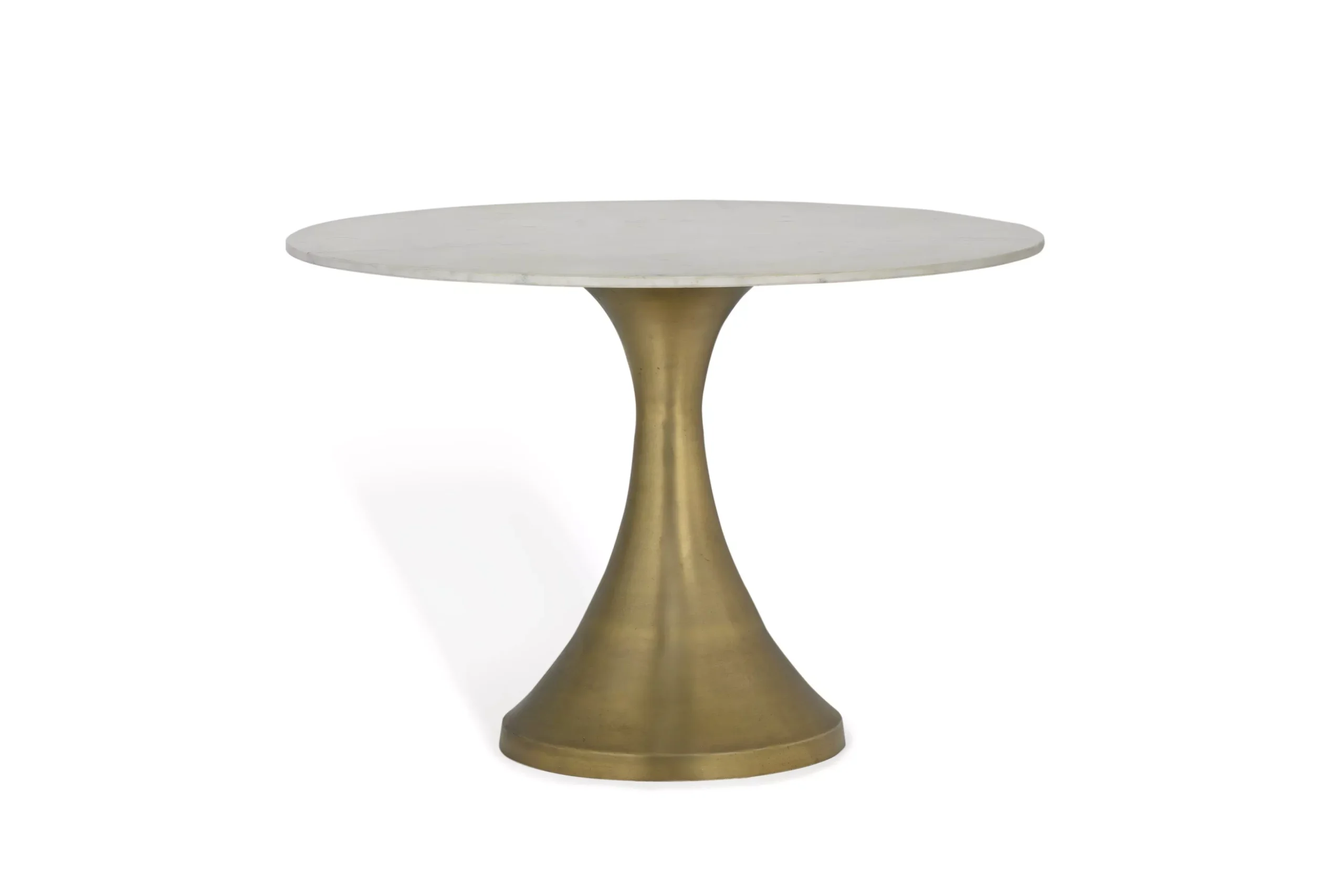 Funnel Dining Table - Elegant Round Marble Top with Stylish Hourglass Aluminium Base for Modern Spaces