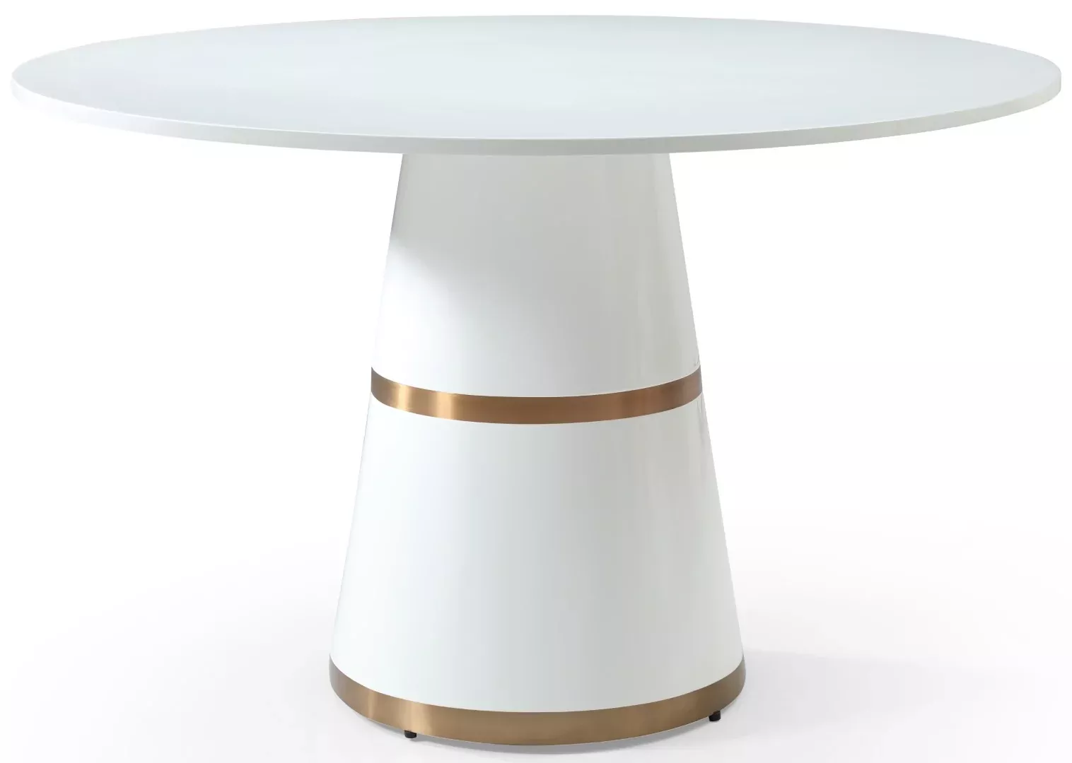 Hans Round White Lacquer Dining Table with Gold Stripes - Modern High Gloss Design for Any Space