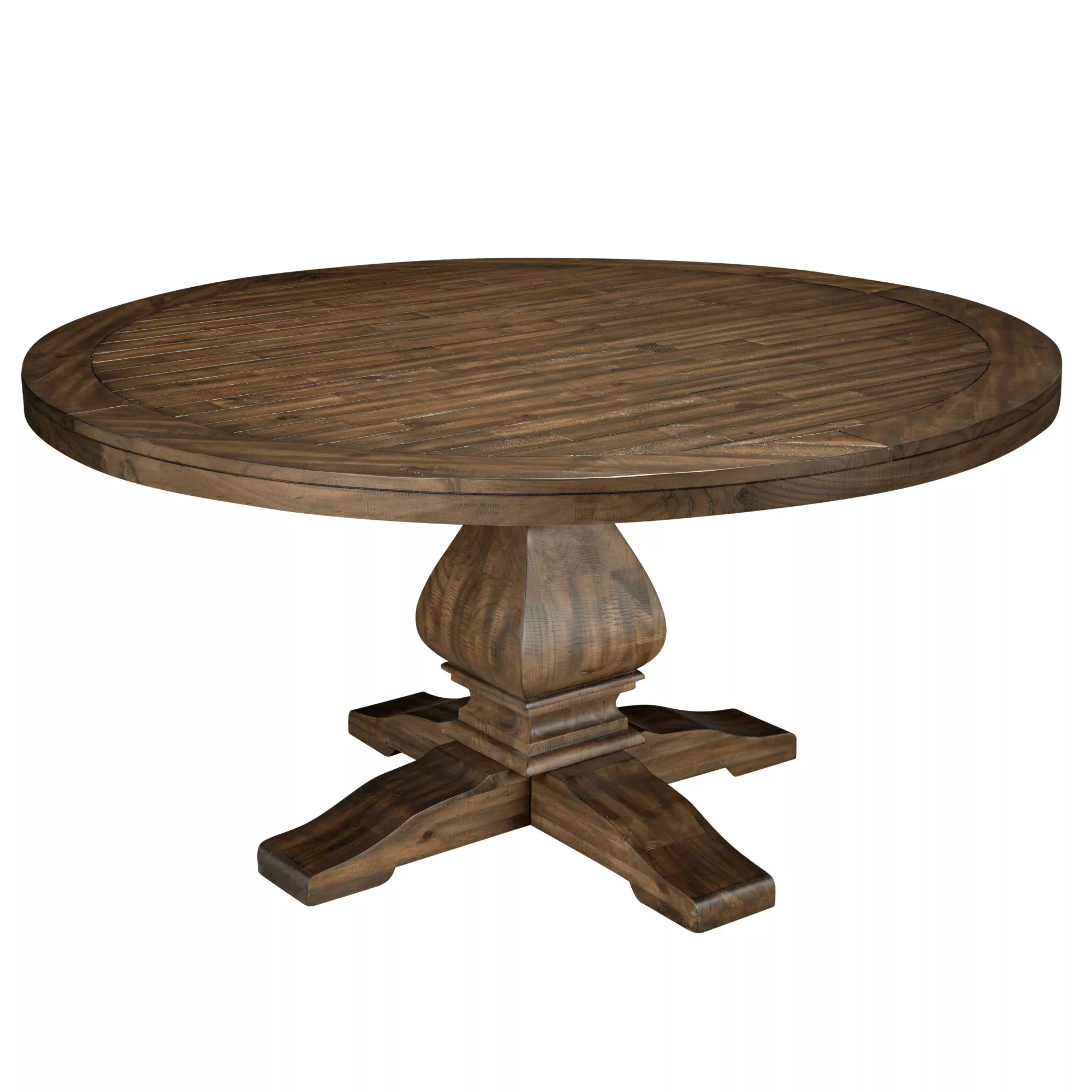 "Kensington Kensington Round Solid Pine Dining Table - 60" Pedestal Design in Elegant Reclaimed Walnut Finish