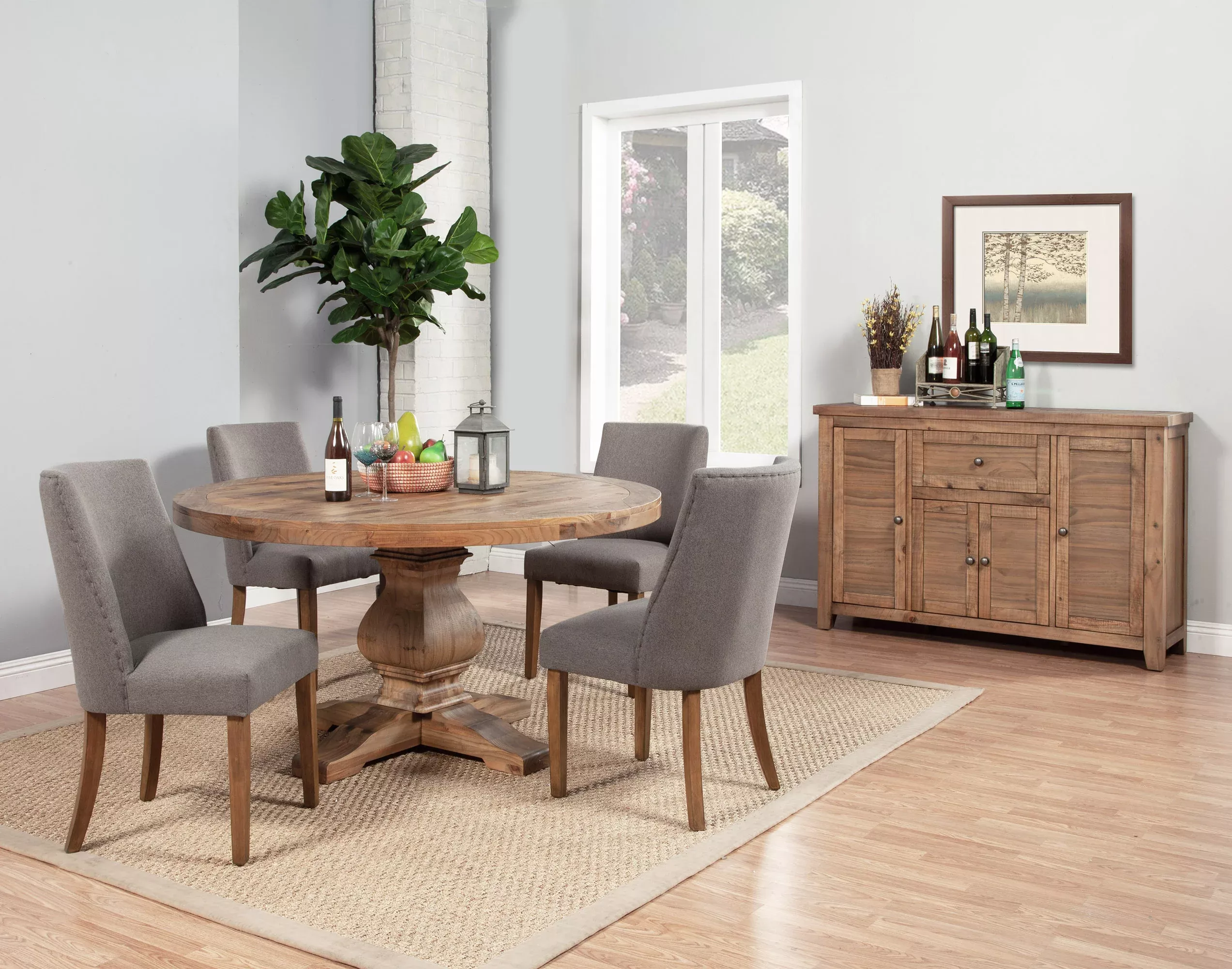 Kensington Round Solid Pine Dining Table - 60" Pedestal with Reclaimed Natural Finish for Casual Elegance