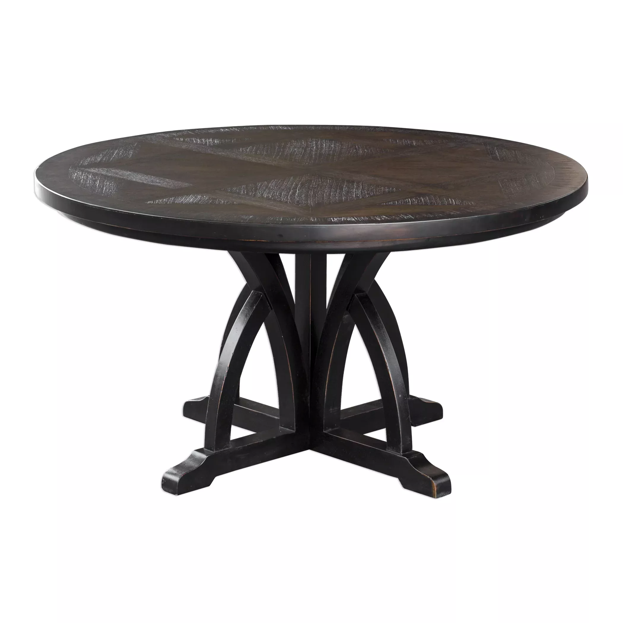 Maiva Round Black Dining Table - Elegant Solid Mango Wood Design with Unique Distressed Finish