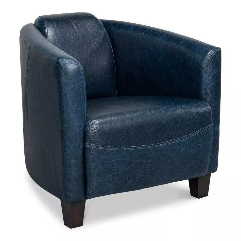 Mandy Blue Leather Arm Chair