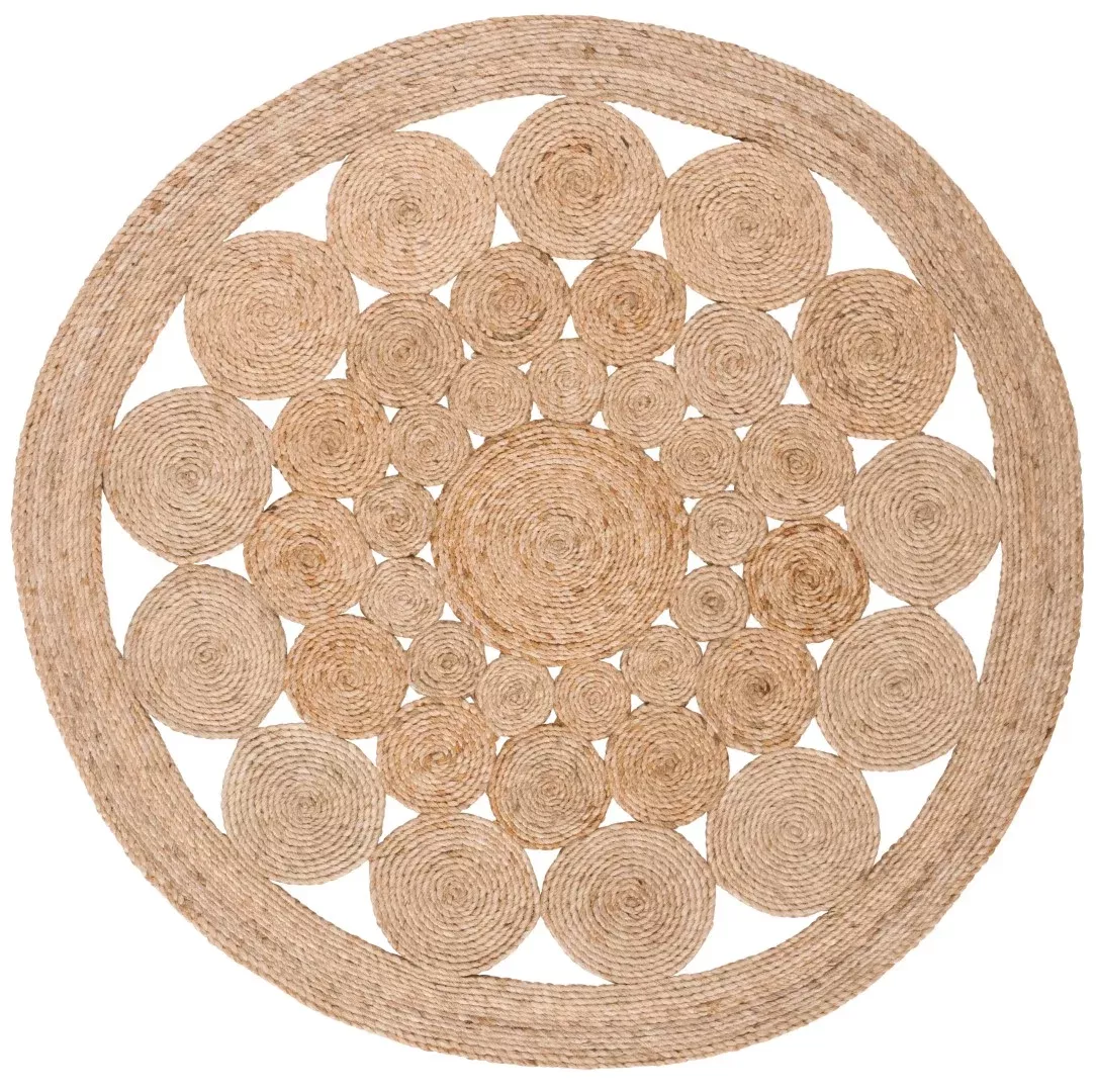 Natural Hand Woven Round Jute Rug - 100% Eco-Friendly Fiber from India, Elevate Your Space Today!