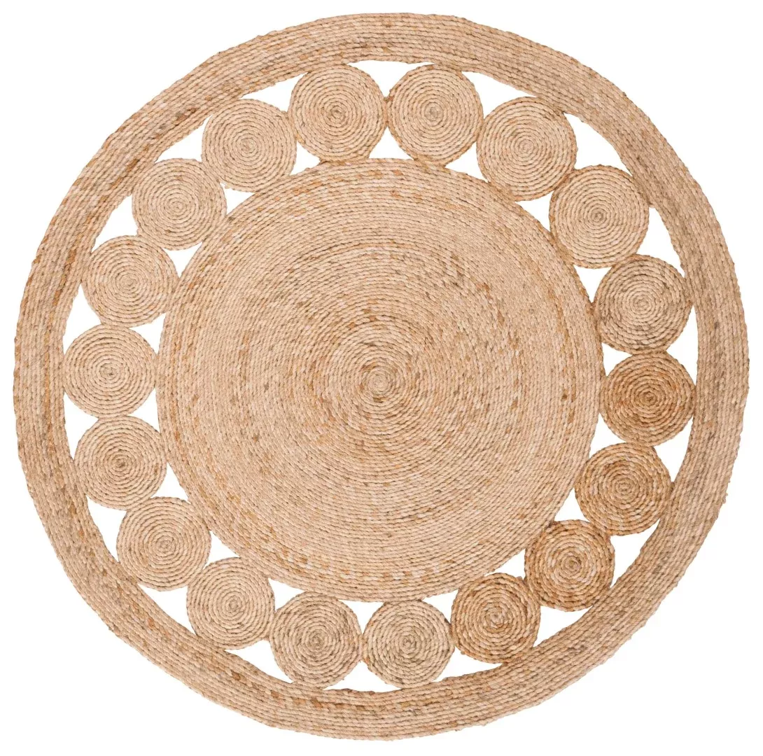 Natural Hand Woven Round Jute Rug - Eco-Friendly Home Decor with Unique Texture from India
