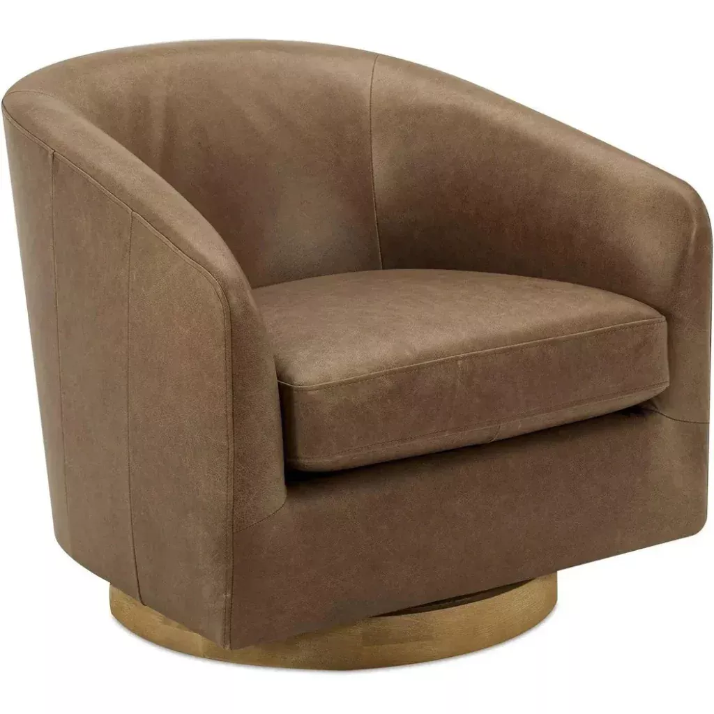 Oscy Grain Leather Solid Wood Brown Swivel Club Chair