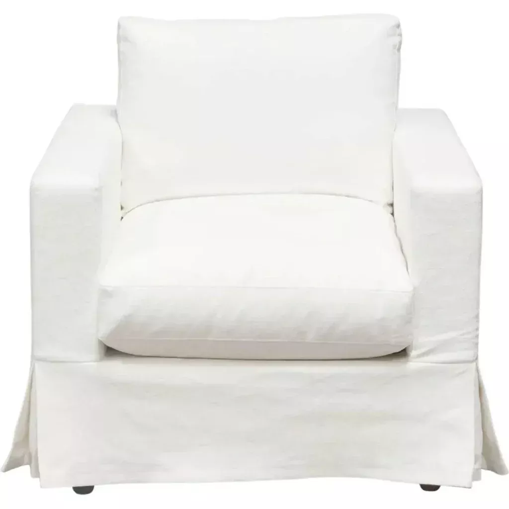 Savannah White Natural Linen Slip-Cover Chair