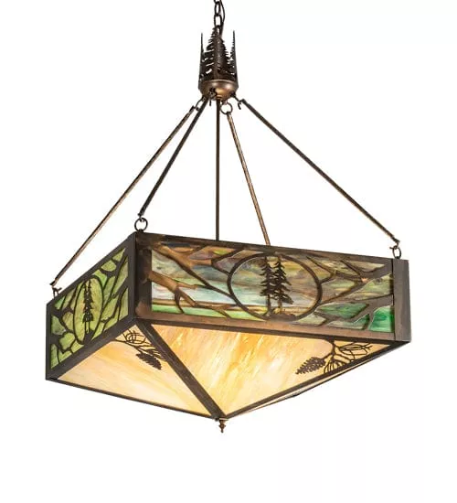 Shaded Pines 28" Square Inverted Pendant