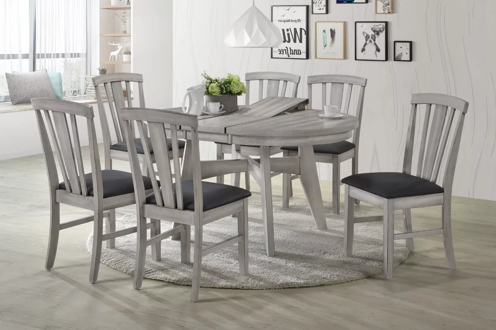 Summer Winds Round Dining Table - Elegant White-Gray Finish, Distressed Hardwood, 42-54" Width