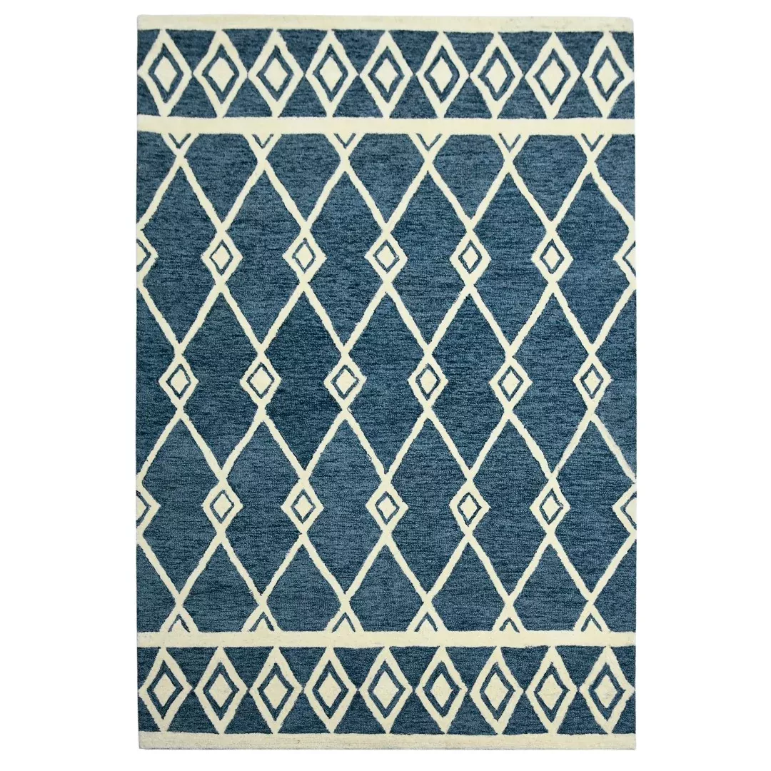 Vista Hand-Hooked Geometric Area Rug – Elegant Wool Floor Art for Contemporary Farmhouse Decor