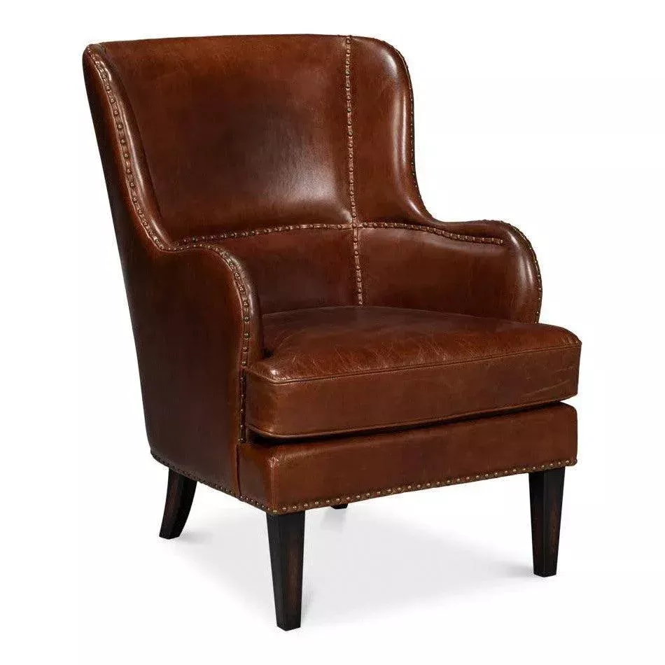 Whitney Distilled Brown Leather Arm Chair
