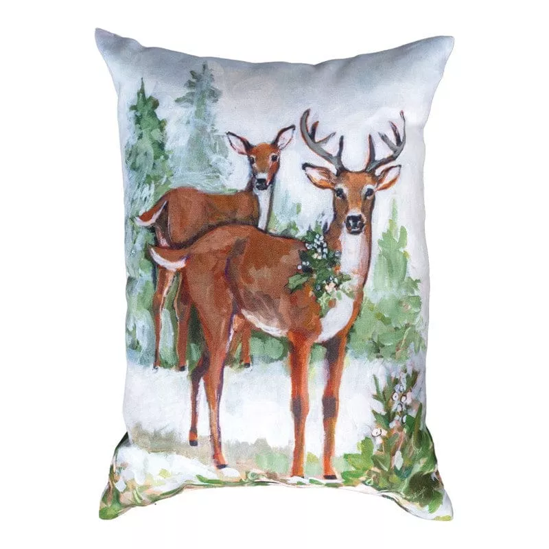 Winter Snows Deer Pillow